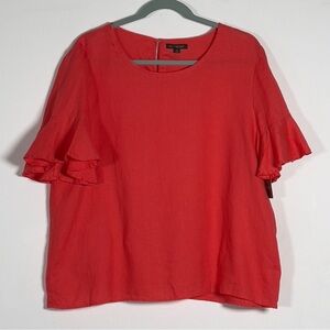 For Cynthia 100% Linen Top Womens Sz XL Red Flutter Short Sleeves